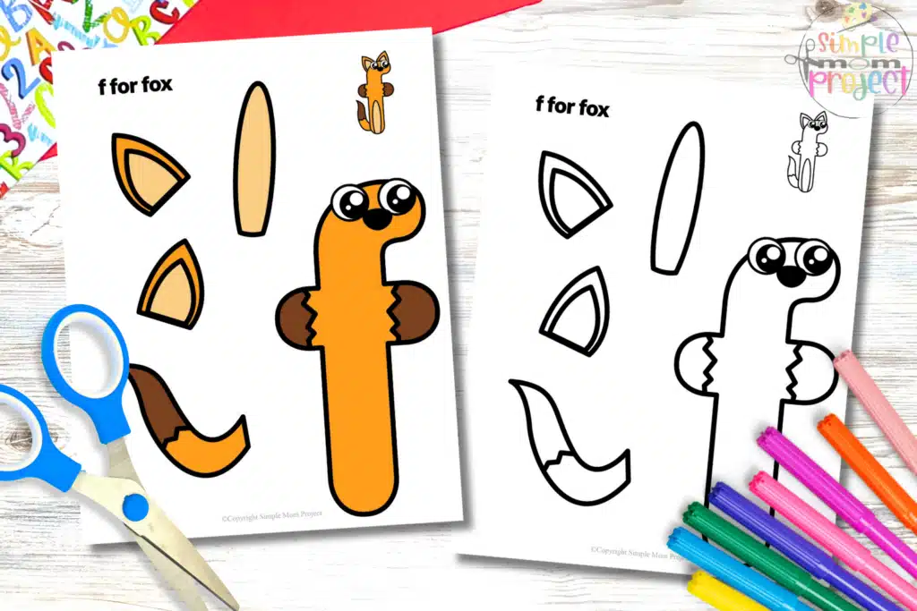 FLATLAY FREE Lowercase Alphabet F for Fox Craft Template