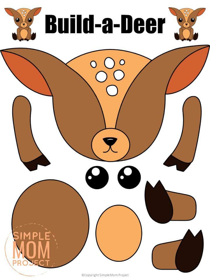 Printable Forest Deer Craft Template for kids, preschoolers, toddlers and kindergartners