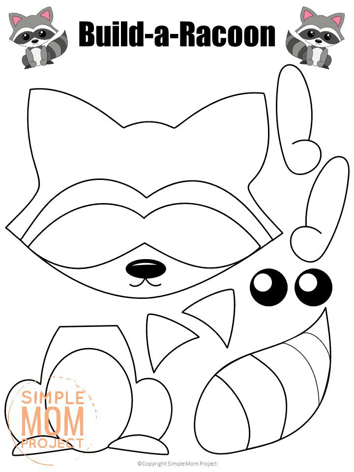 Printable Forest Raccoon Craft Template for kids, preschoolers, toddlers and kindergartners