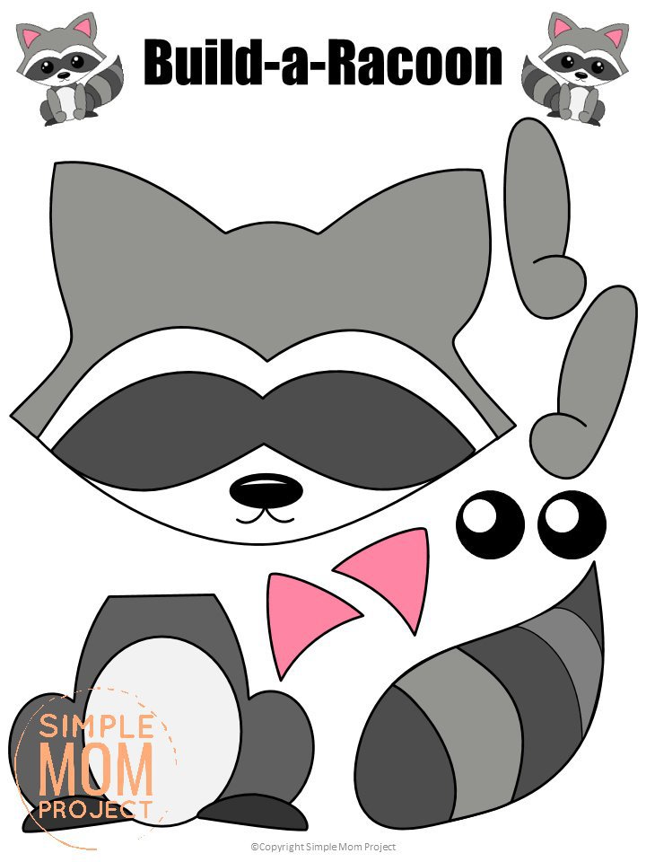 Printable Forest Raccoon Craft Template for kids, preschoolers, toddlers and kindergartners