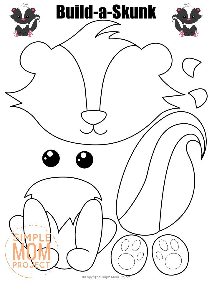 Printable Forest Skunk Craft Template for kids, preschoolers, toddlers and kindergartners