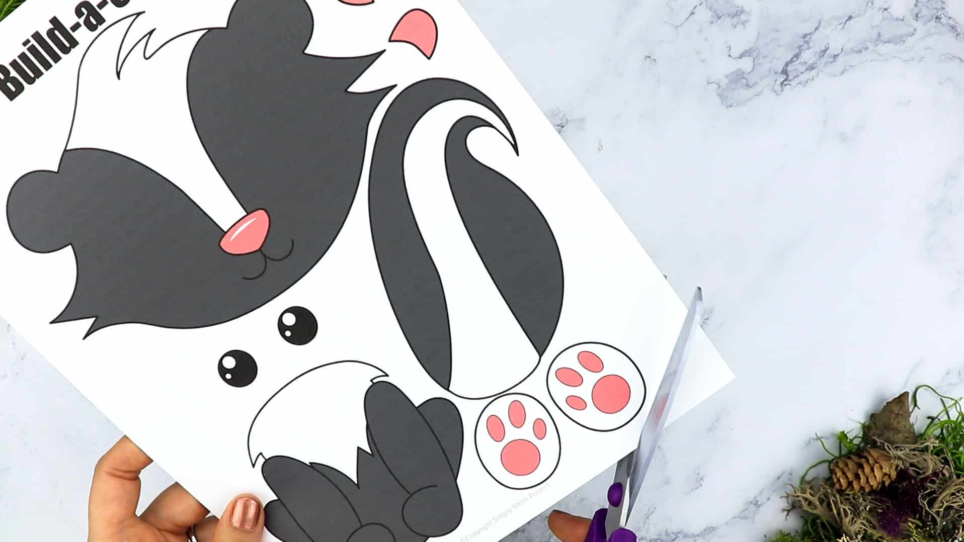 Free Printable Forest Skunk Craft Template for kids, preschoolers, toddlers and kindergartners