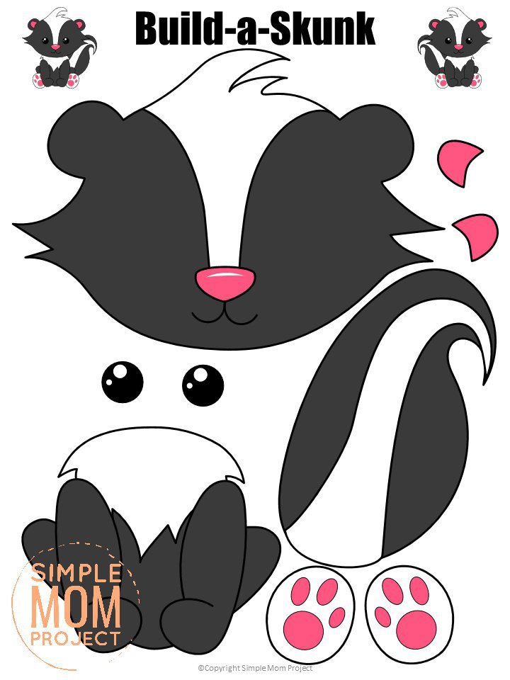 Printable Forest Skunk Craft Template for kids, preschoolers, toddlers and kindergartners