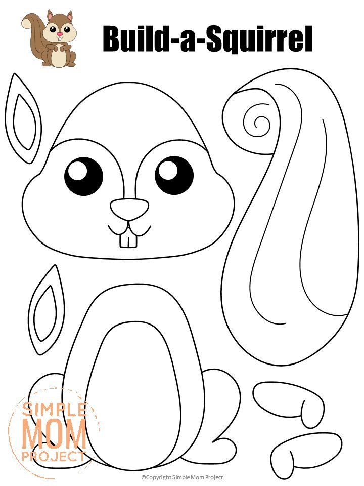 Printable Forest Squirrel Craft Template for kids, preschoolers, toddlers and kindergartners