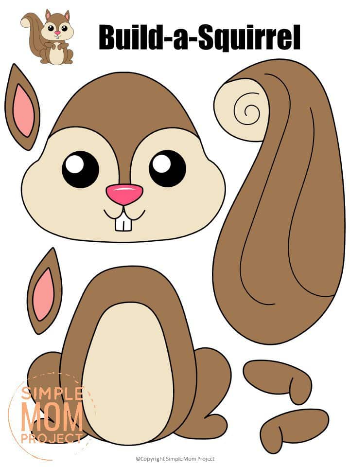 Printable Forest Squirrel Craft Template for kids, preschoolers, toddlers and kindergartners