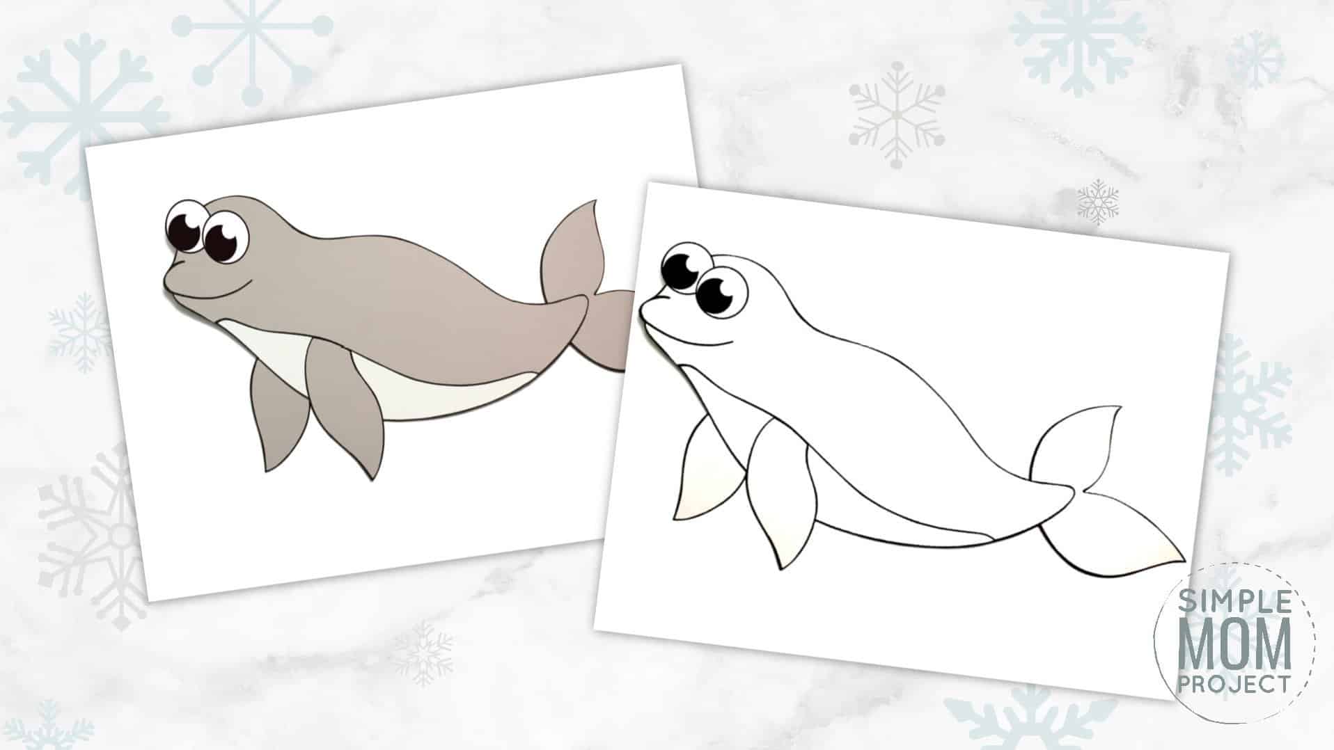 Free Printable Simple Arctic Animal Beluga Whale Coloring Page for kids preschoolers and toddlers