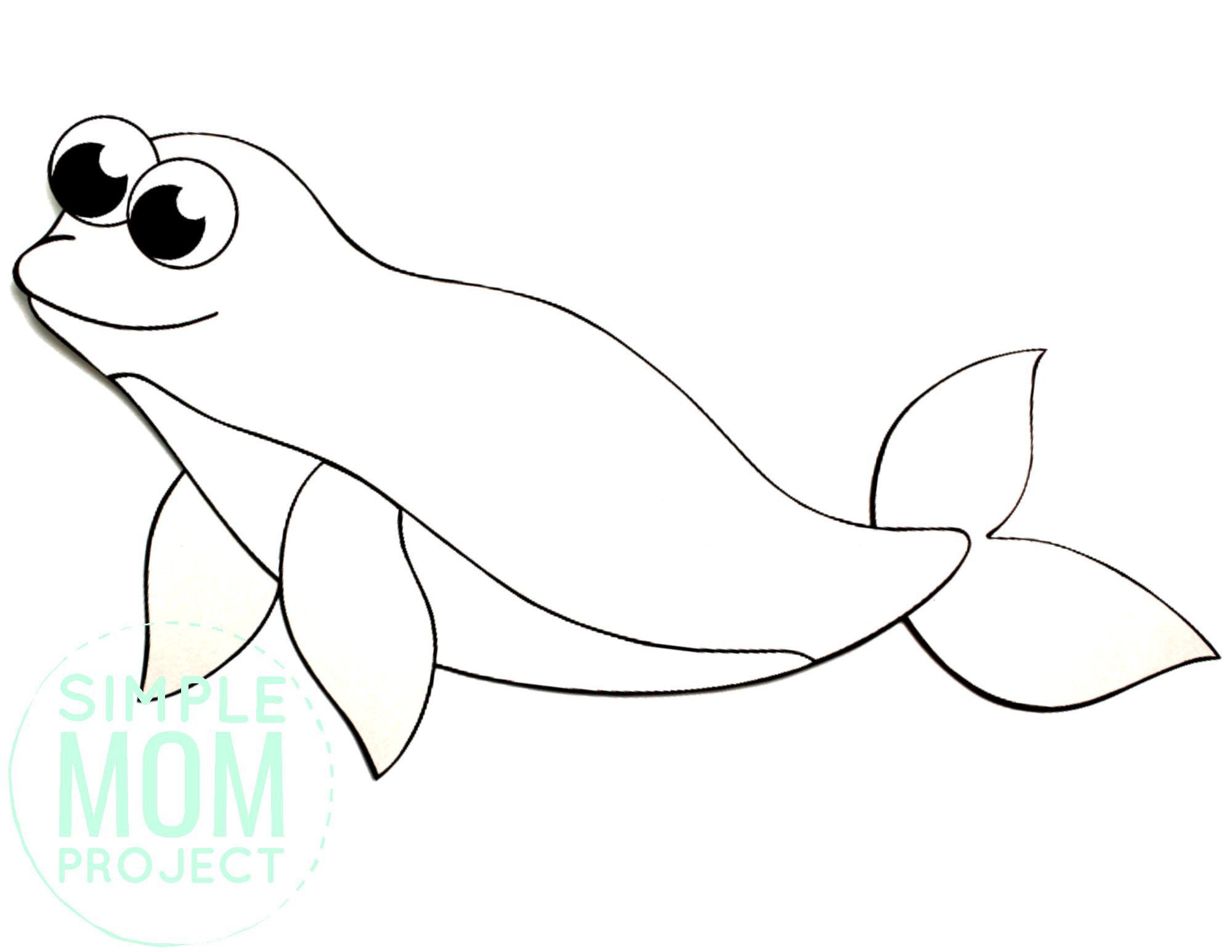 Free Printable Simple Arctic Animal Beluga Whale Coloring Page for kids preschoolers and toddlers