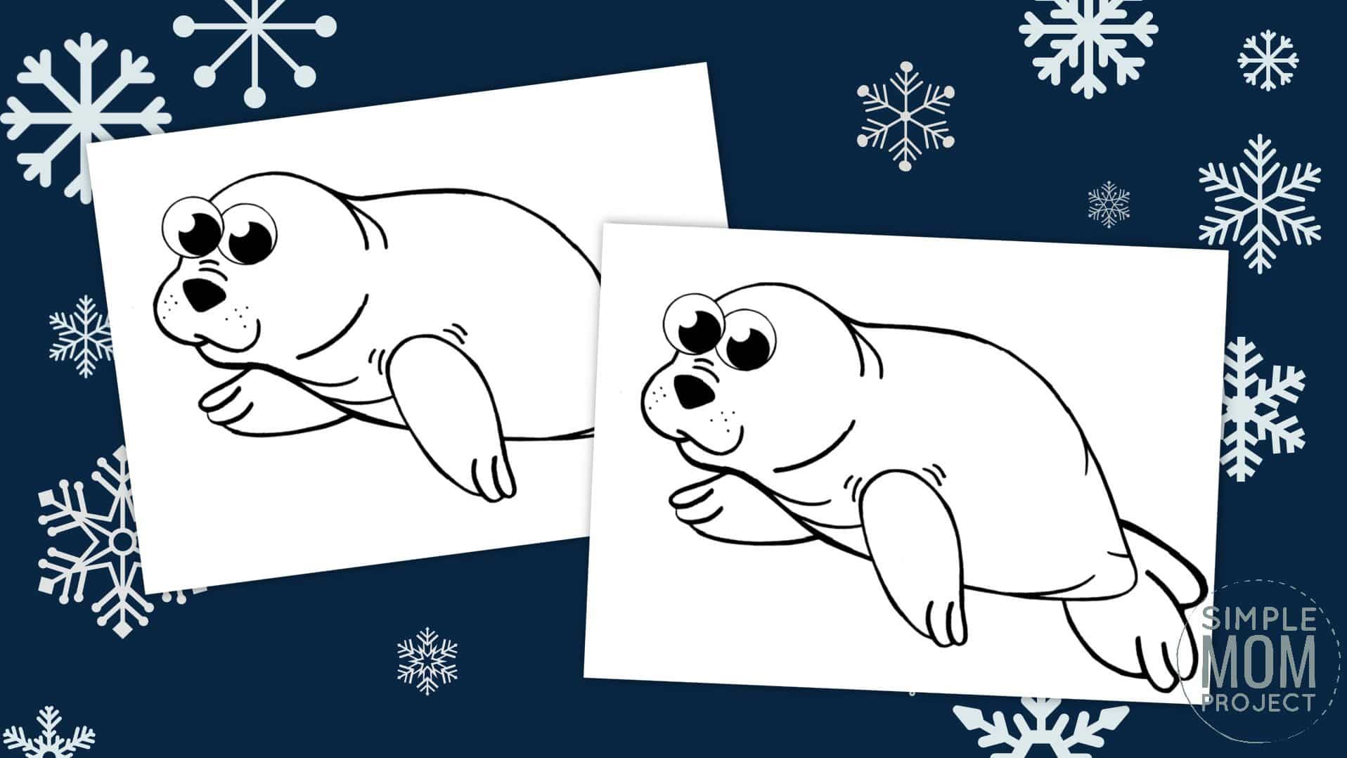 Free Printable Simple Arctic Animal Harp Seal Coloring Page for kids preschoolers and toddlers