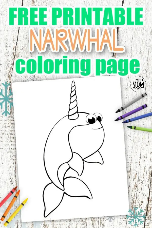Free Printable Simple Arctic Animal Narwhal Coloring Page for kids preschoolers and toddlers