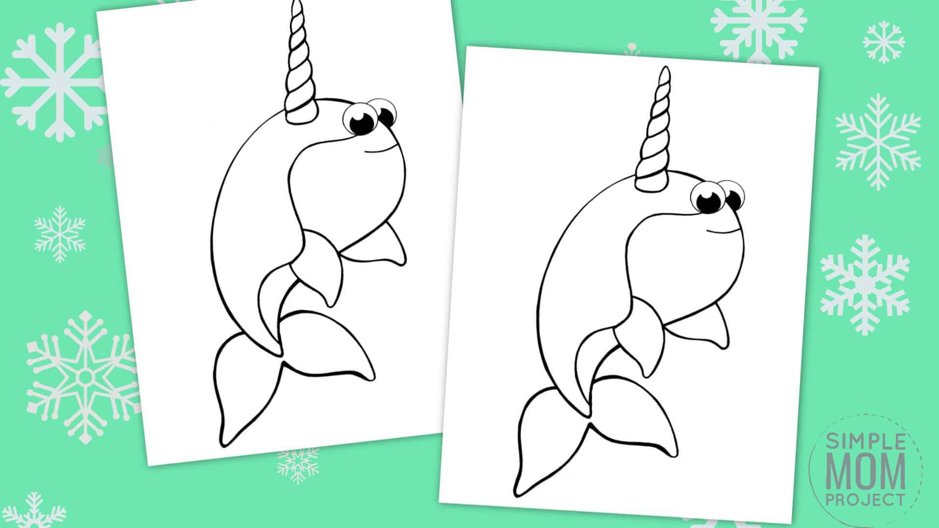 Free Printable Simple Arctic Animal Narwhal Coloring Page for kids preschoolers and toddlers