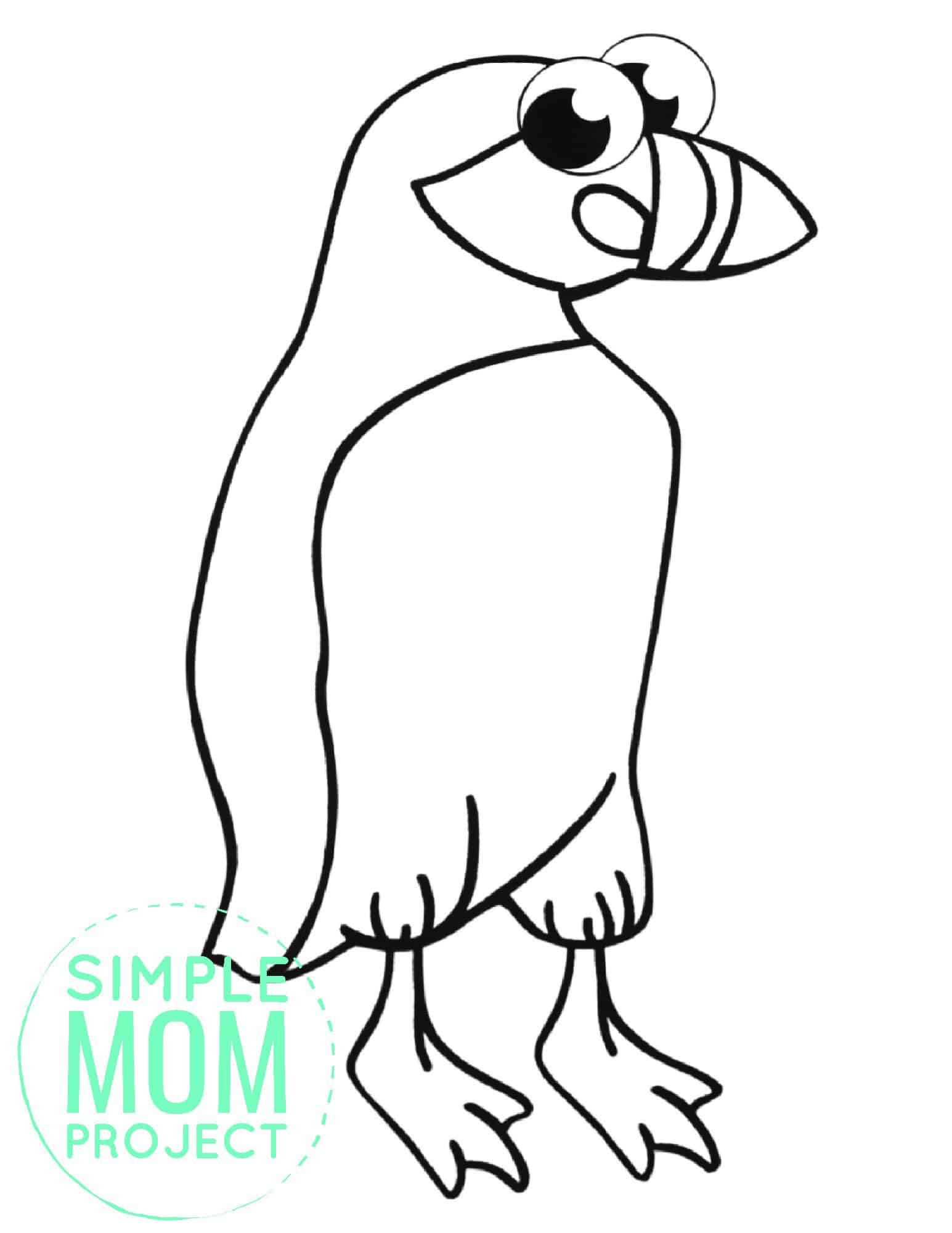 Free Printable Simple Arctic Animal Puffin Coloring Page for kids preschoolers and toddlers