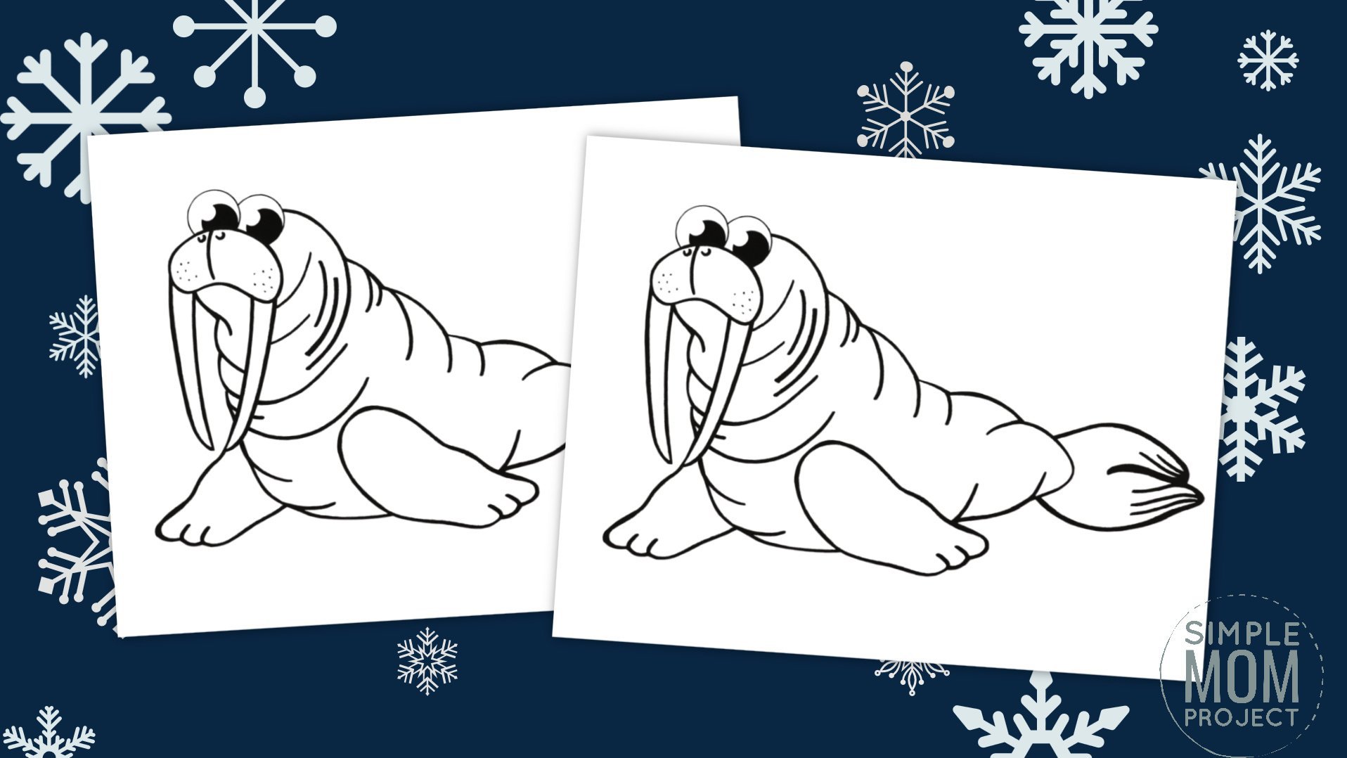 Free Printable Simple Arctic Animal Walrus Coloring Page for kids preschoolers and toddlers