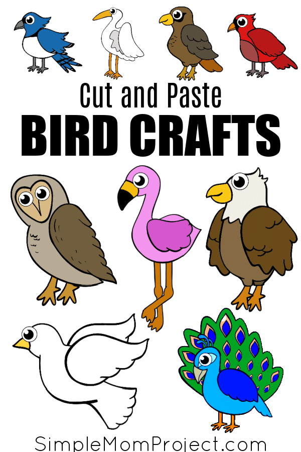 Printable Cut and Paste Bird Crafts for Kids, Preschoolers and Toddlers