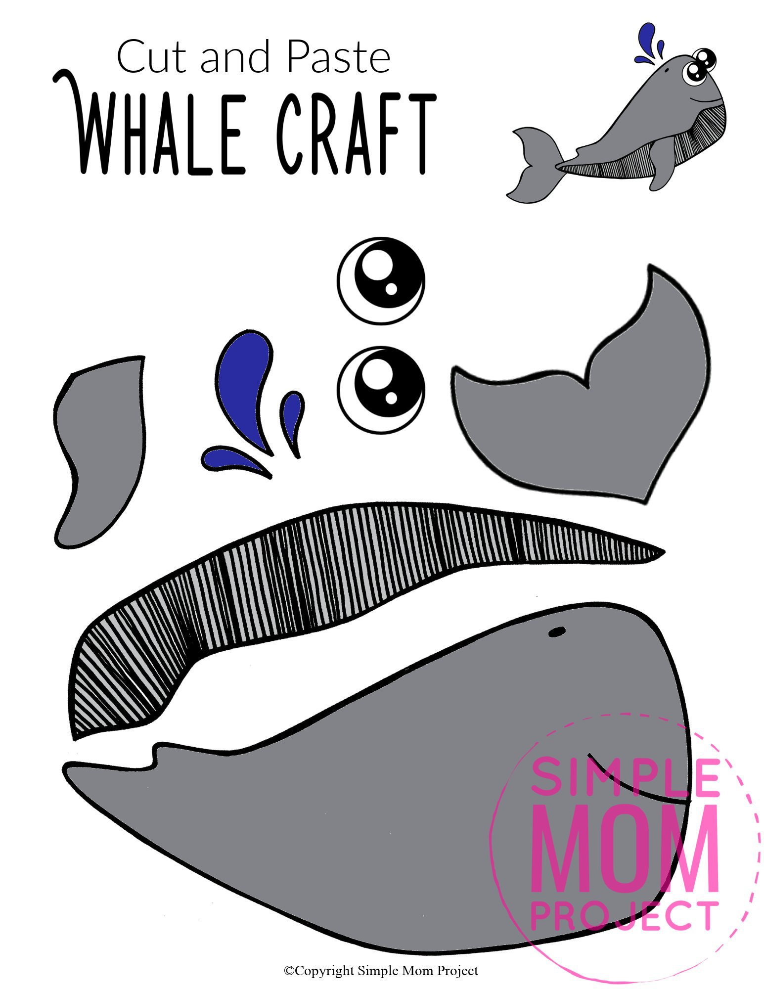 Free Printable Sperm Whale Ocean Animal Craft for Kids, preschoolers and toddlers whale template 3