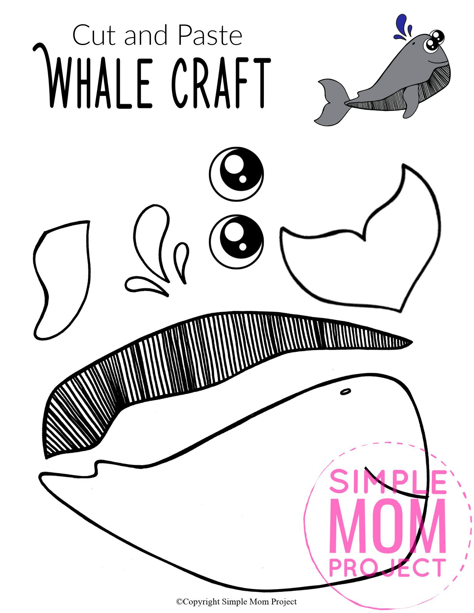 Free Printable Sperm Whale Ocean Animal Craft for Kids, preschoolers and toddlers whale template 3