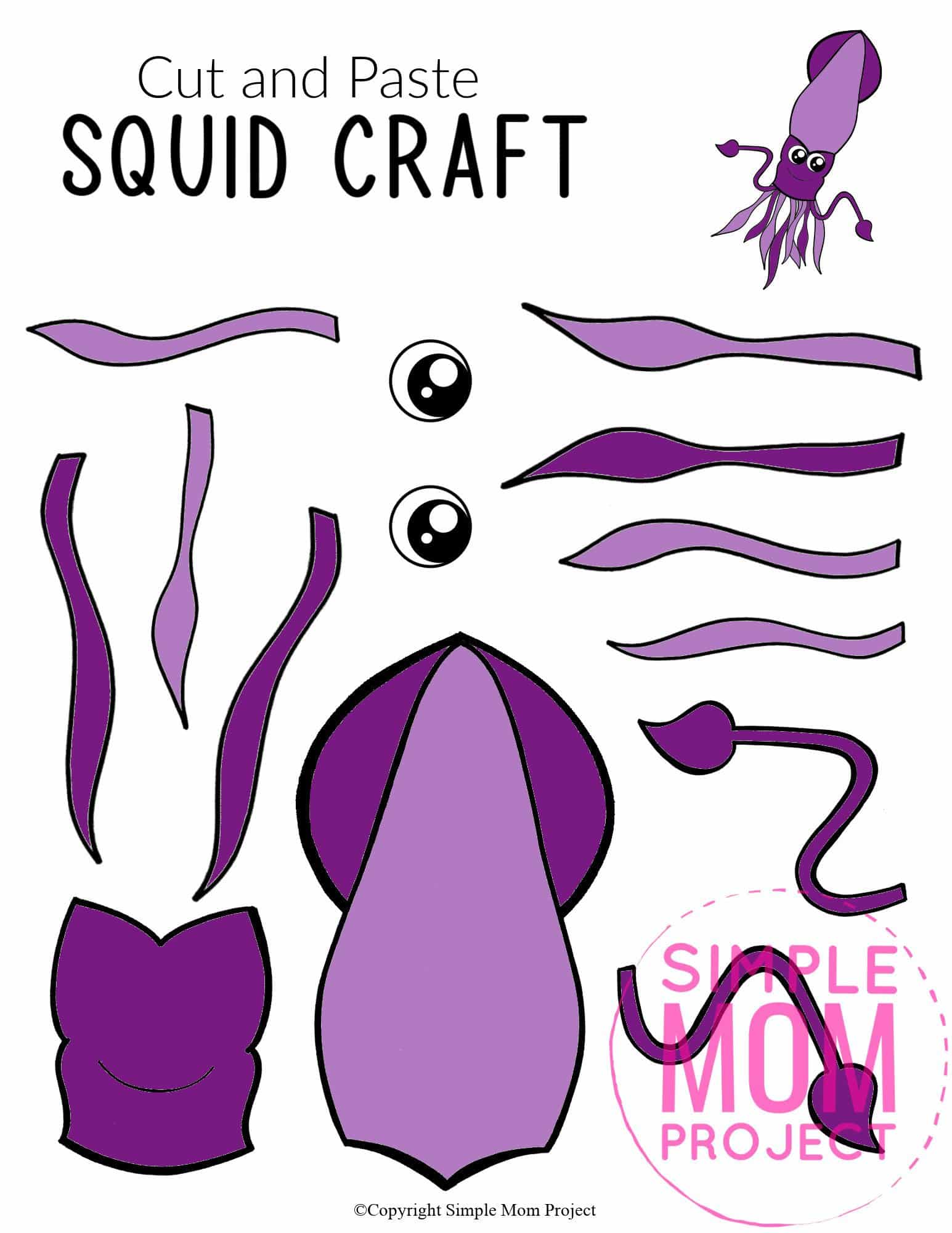 Free Printable Squid Ocean Animal Craft for Kids, preschoolers and toddlers squid template 3