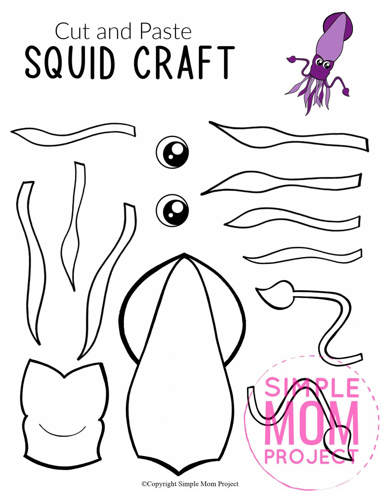 Free Printable Squid Ocean Animal Craft for Kids, preschoolers and toddlers squid template 3