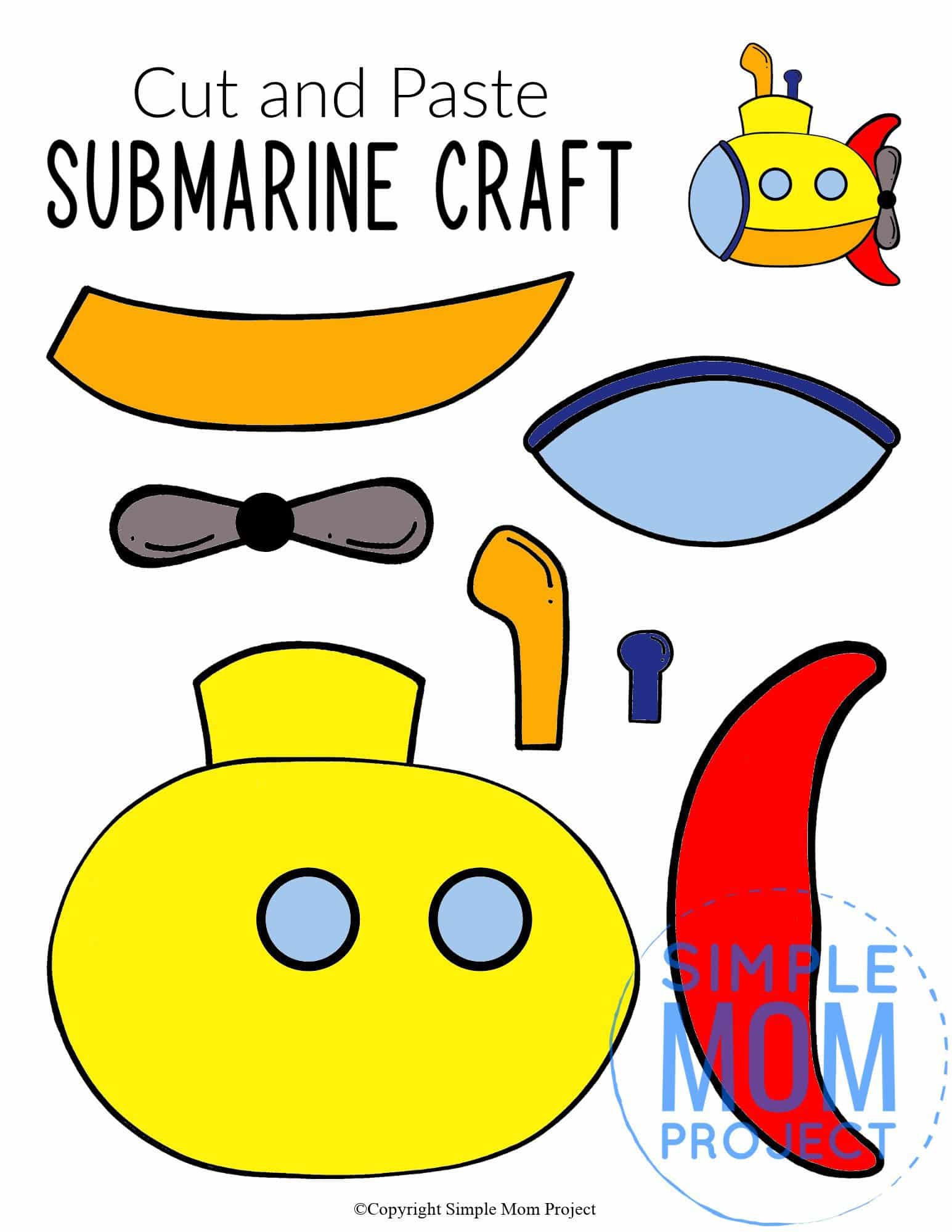 Free Printable Submarine Ocean Animal Craft for Kids, preschoolers and toddlers submarine template 3