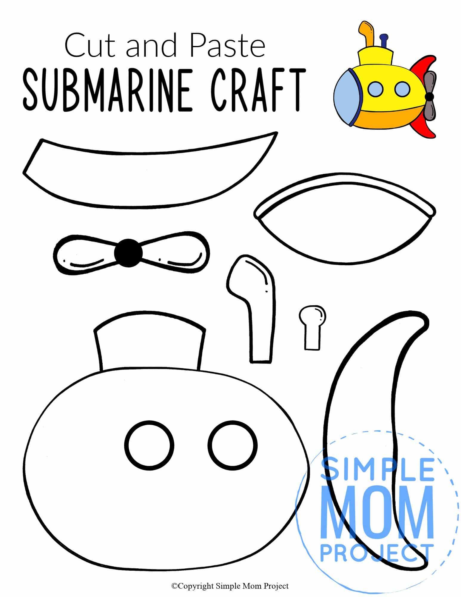 Free Printable Submarine Ocean Animal Craft for Kids, preschoolers and toddlers submarine template 3