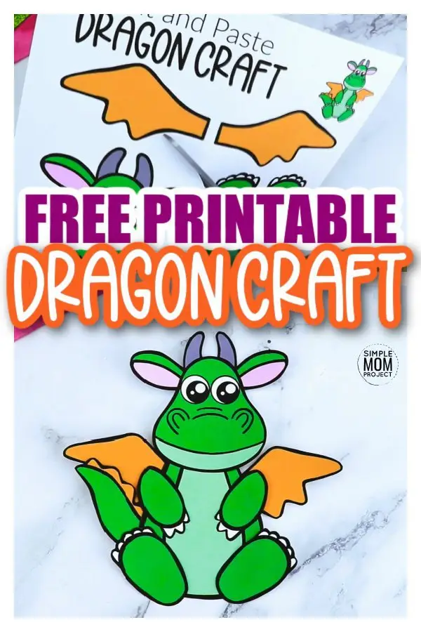 Are you looking for an easy, printable, paper dragon craft template you and your preschool or kindergarten students can cut out? The free printable dragon template makes this cute and simple dragon craft an easy way to teach the letter D. You can use him as a fire breathing coloring dragon game or recycle some old pipe cleaners or paper plates you have lying around and turn this into a DIY decorate your own dragon craft day! #dragoncraft #dragontemplate #simplemomproject