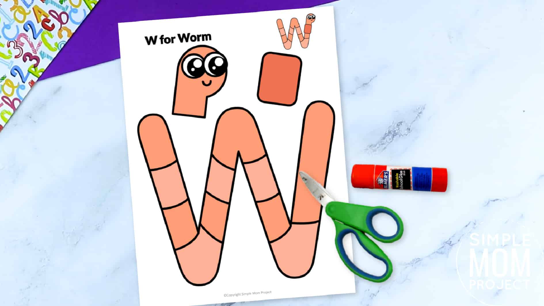 W is for Worm Free Printable Craft Worm Letter W Craft for Kids, preschoolers, toddlers and kindergartner
