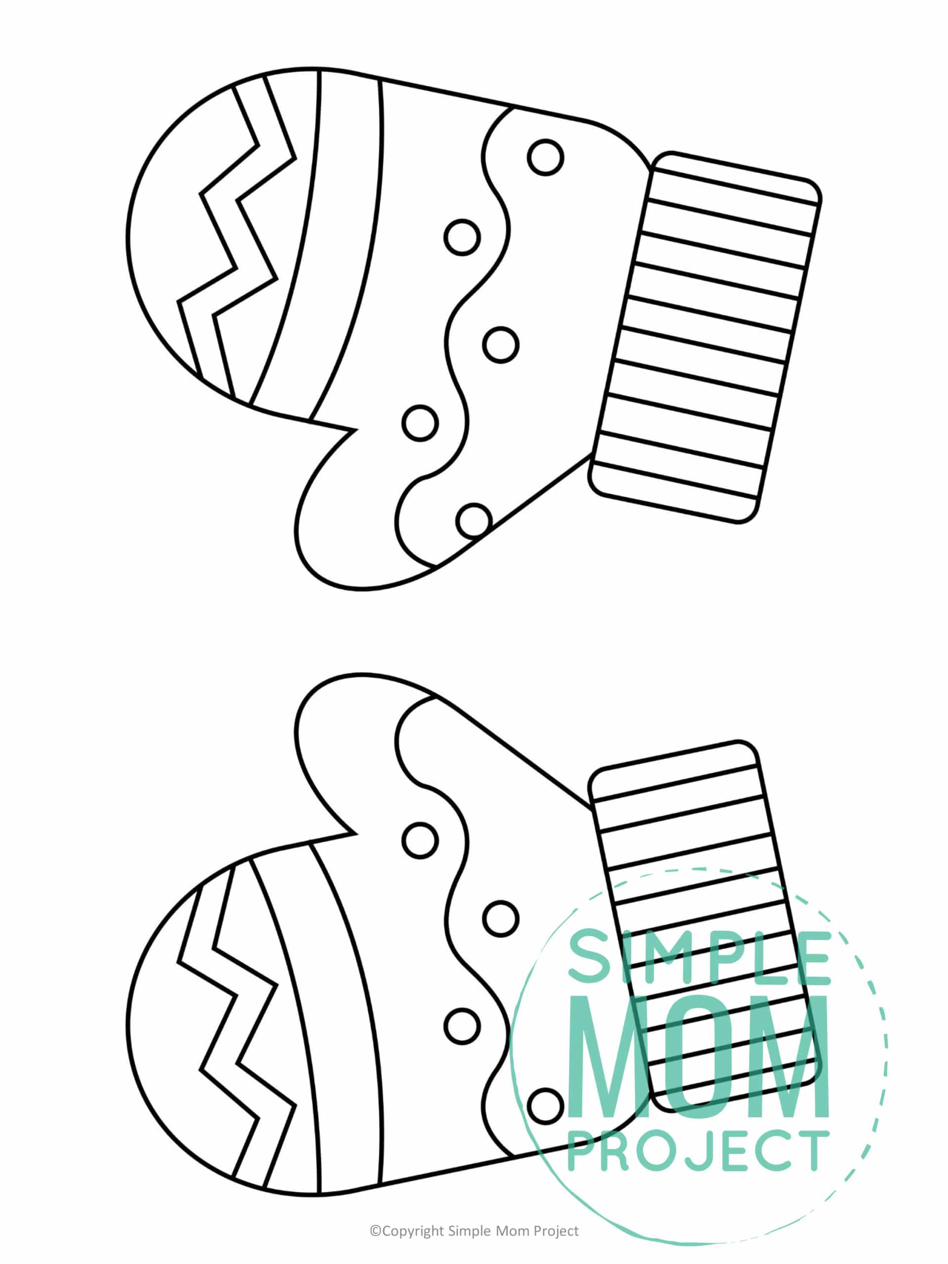 Free Printable Mittens Template coloring page for preschoolers, toddlers and kindergartners 1