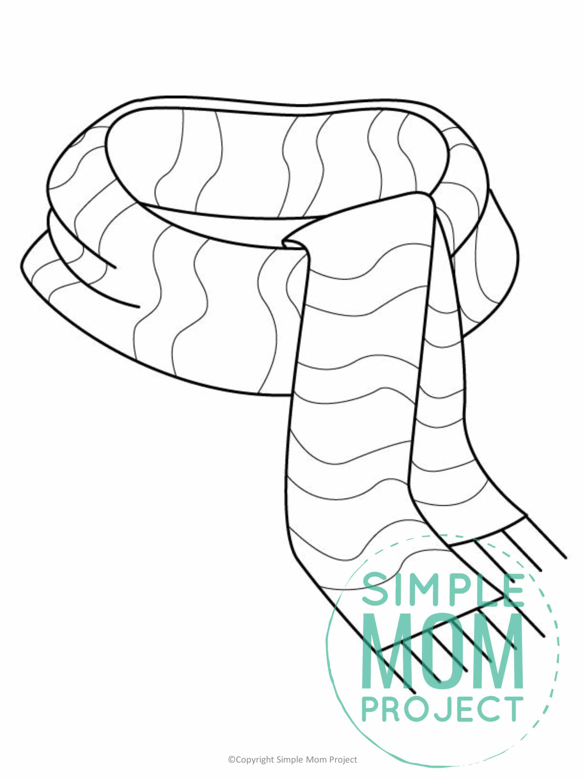 Free Printable Scarf Template coloring page for preschoolers, toddlers and kindergartners 1