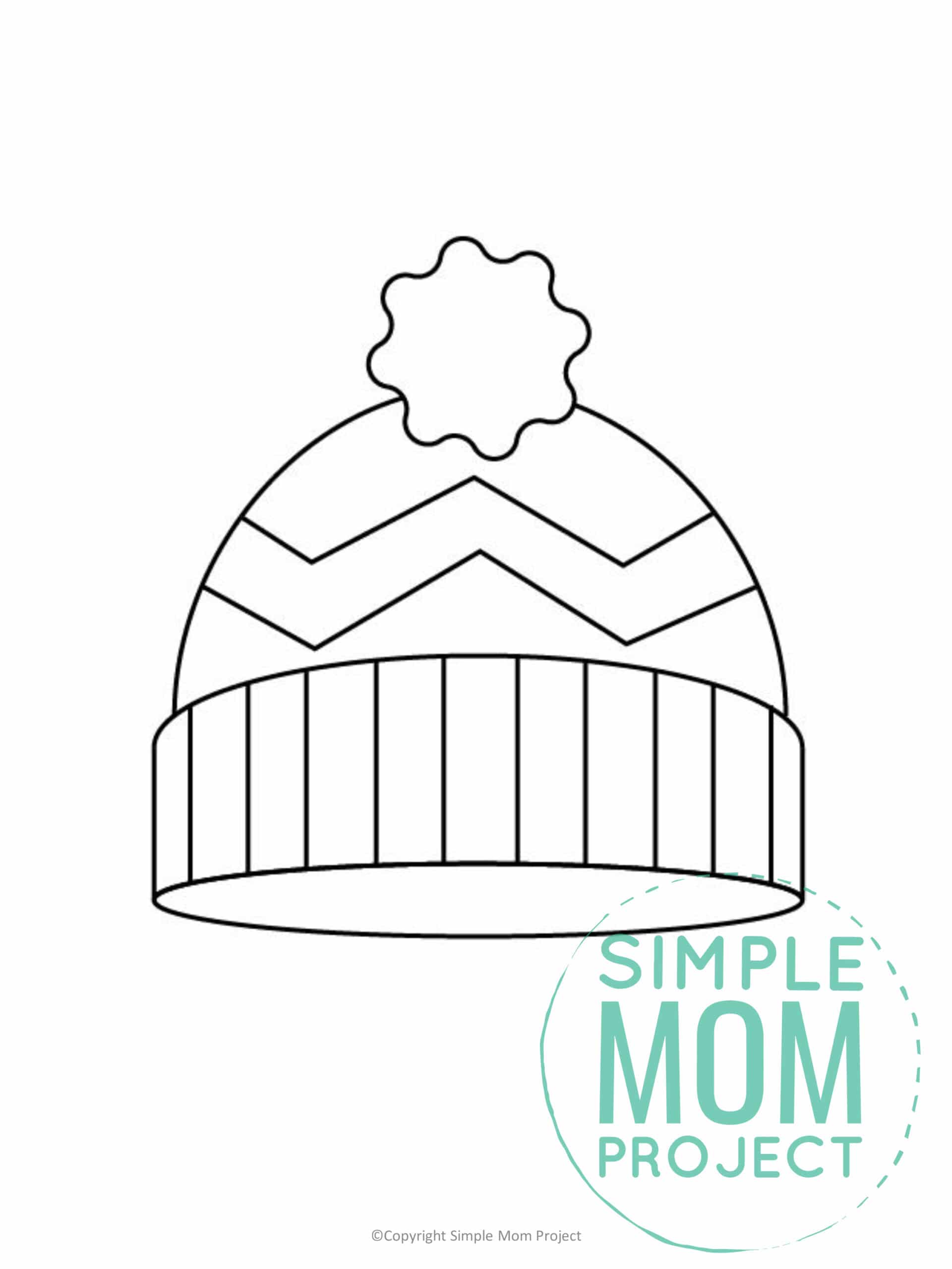 Free Printable Snow hat Template coloring page for preschoolers, toddlers and kindergartners 1