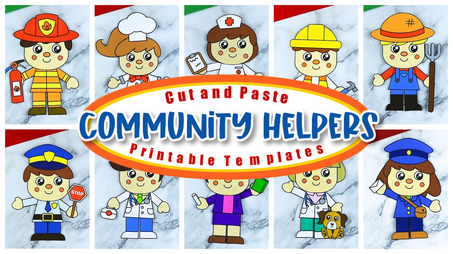Are you looking for a fun way to enhance your lesson plan for your pre-k or kindergarten class while you work on the community helpers theme? Look no further because these community helper crafts are a fun way to enhance fine motor skills, literacy and math all at the same time! From nurses to farmers, a chef and a mail carrier, there's a community helper activity for your kindergartener, preschooler or toddler!