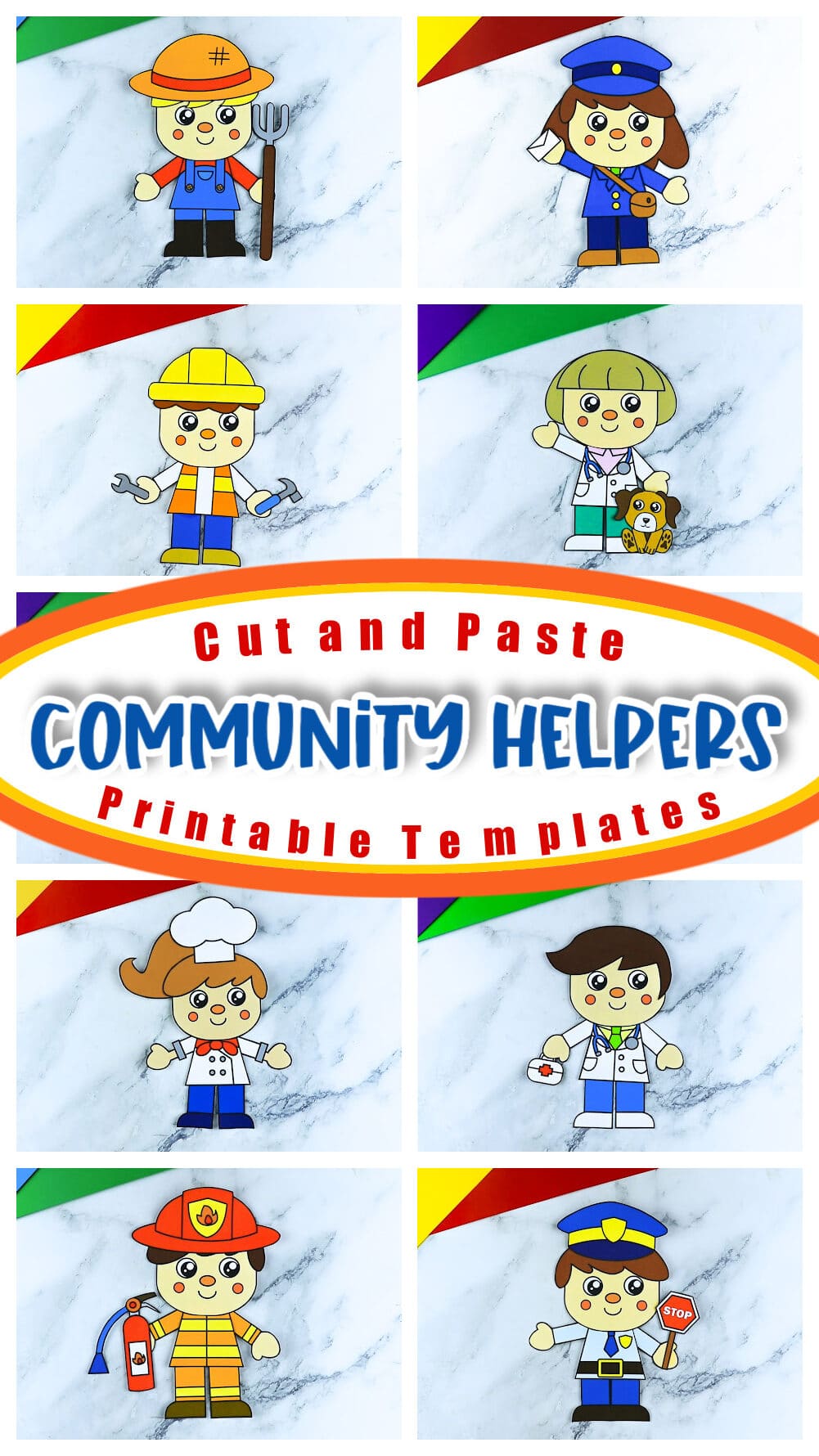 Are you looking for a fun way to enhance your lesson plan for your pre-k or kindergarten class while you work on the community helpers theme? Look no further because these community helper crafts are a fun way to enhance fine motor skills, literacy and math all at the same time! From nurses to farmers, a chef and a mail carrier, there's a community helper activity for your kindergartener, preschooler or toddler!